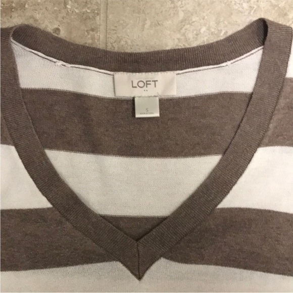 Ann Taylor LOFT size small red, off white, & tan striped sweater - Picture 2 of 3
